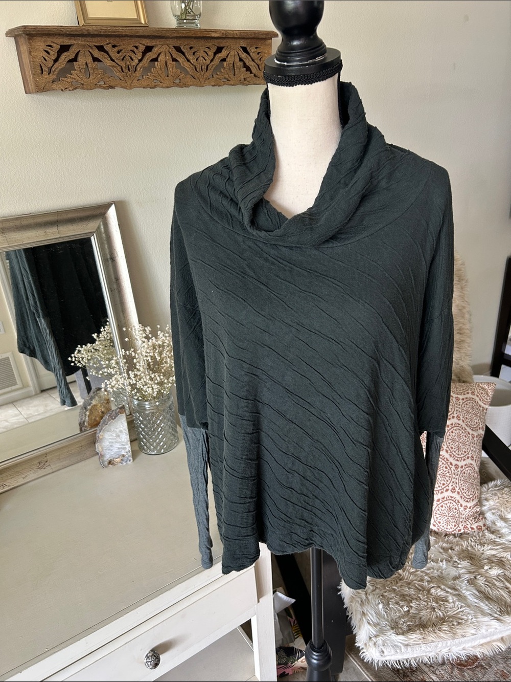 Velvet Graham & Spencer grey Boho oversized cowl neck boxy relaxed top OS